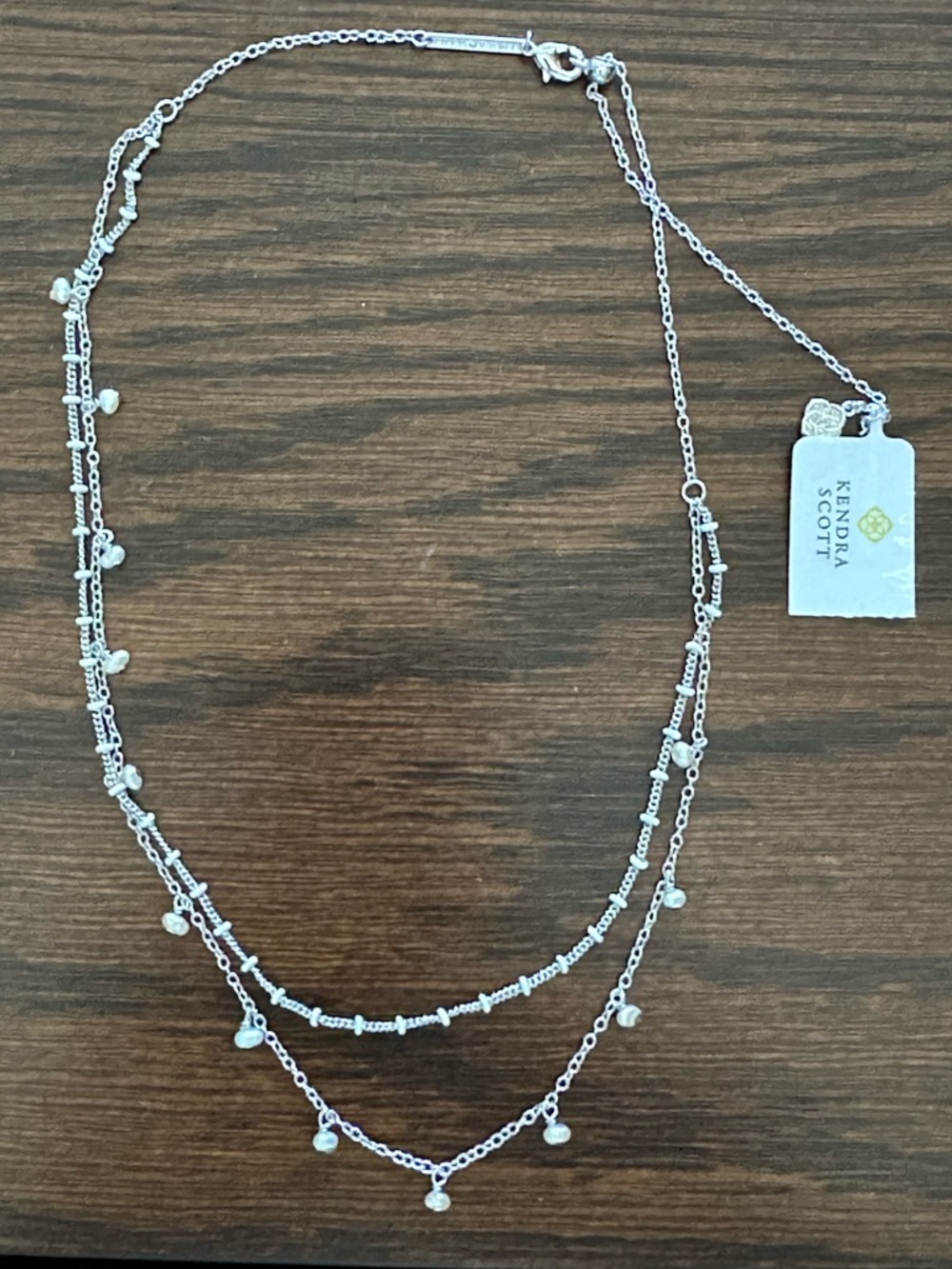Kendra Scott Eve Silver/Rhodium Double Strand Pearl and White Mix Necklace